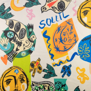 Látka velúrová pletenina ecru talianska abstrakcia 0,5m