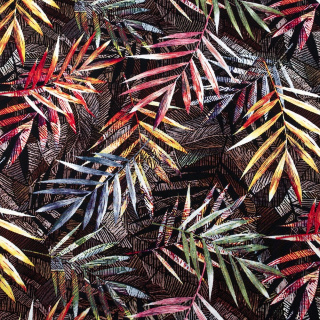 Látka viskózová čierna listy vzor 100% viskóza 0,5m