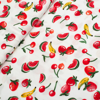 Látka viskózová biela ovocie vzor 100% viskóza 0,5m