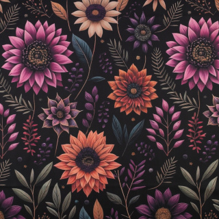 Látka viskóza twill hladká kvety listy vzor 0,5m