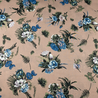 Látka viskózová béžová kvety 100% viskóza 0,5m