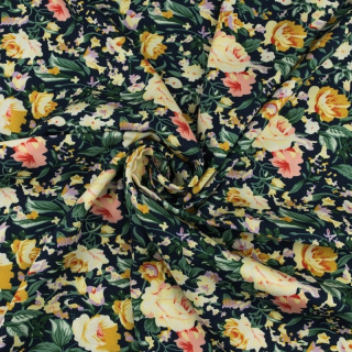 Látka viskózová námornícka modrá kvety 100% viskóza 0,5m