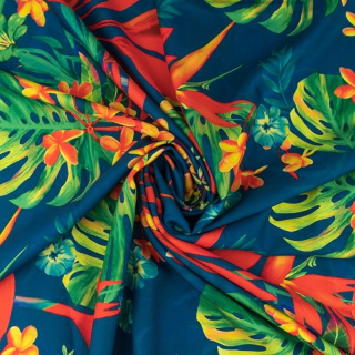 Látka viskóza twill hladká exotické kvety vzor 0,5m