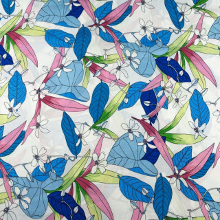 Látka viskózová biela kvety 100% viskóza 0,5m