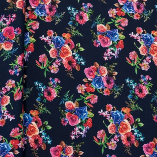 Látka viskózová námornícka modrá kvety 100% viskóza 0,5m