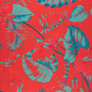 Látka viskóza twill červená hladká monstera vzor 0,5m