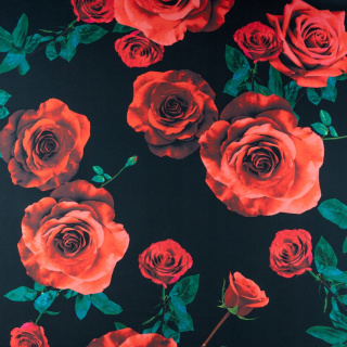 Látka viskóza twill hladká červené kvety vzor 0,5m