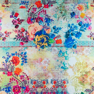 Látka viskóza twill farebná hladká kvety vzor 0,5m