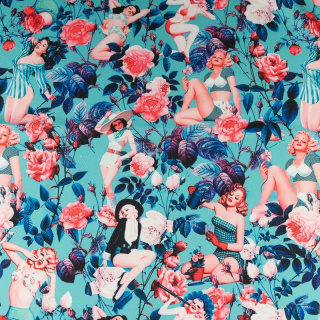 Látka twill modrá hladká kvety 0,5m