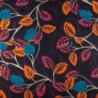 Látka viskóza twill fialová hladká listy vzor 0,5m