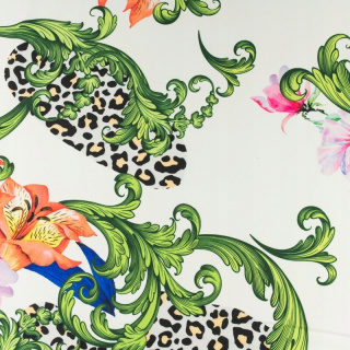 Látka viskóza twill ecru hladká kvety vzor 0,5m