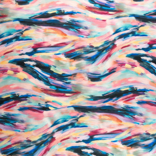 Látka viskóza twill ružová hladká maľovaný vzor 0,5m