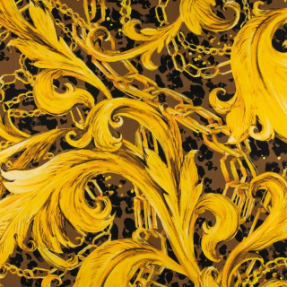 Látka viskóza twill zlatá hladká ornamenty vzor 0,5m