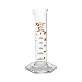 Odmerný valec sklenený 25 ml, nízky, trieda B - GLASSCO