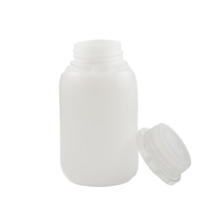 Fľaša HDPE 250 ml s priehľadným uzáverom s plombou – odolná na chemikálie, ideálna pre laboratória a lekárne