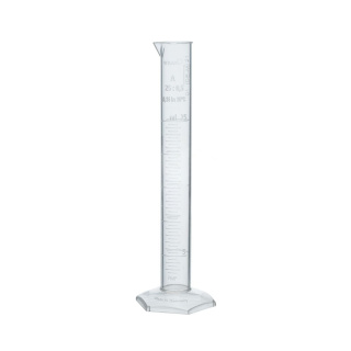Merací valec z PMP, trieda A, s výlevkou a vyrazenou stupnicou – 50 ml, DIN 12681, ISO 6706