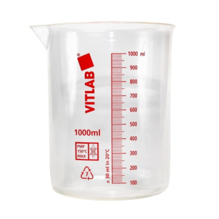 Laboratórna kadička PMP 25 ml, červená stupnica – VITLAB