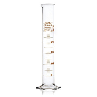 Odmerný valec sklenený, 500 ml, trieda B, hnedá stupnica, sklenená šesťuholníková základňa