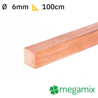 Medená tyč štvorcová 06x06mm 100cm