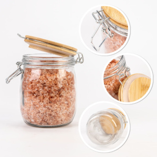 Sklenená nádoba dóza 700ml 14cm s dreveným tesniacim viečkom