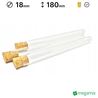 Sklenené skúmavky s korkom 180mm priemer 18mm 10ks