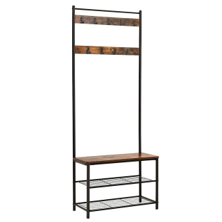 Vešiak na šaty so sedadlom 70x32x175cm drevo, kov hnedá