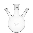Trojhrdlá banka s guľatým dnom so šikmými bočnými hrdlami, 100 ml, brúsy 29/14/14, GLASSCO, borosilikátové sklo (BORO 3.3)