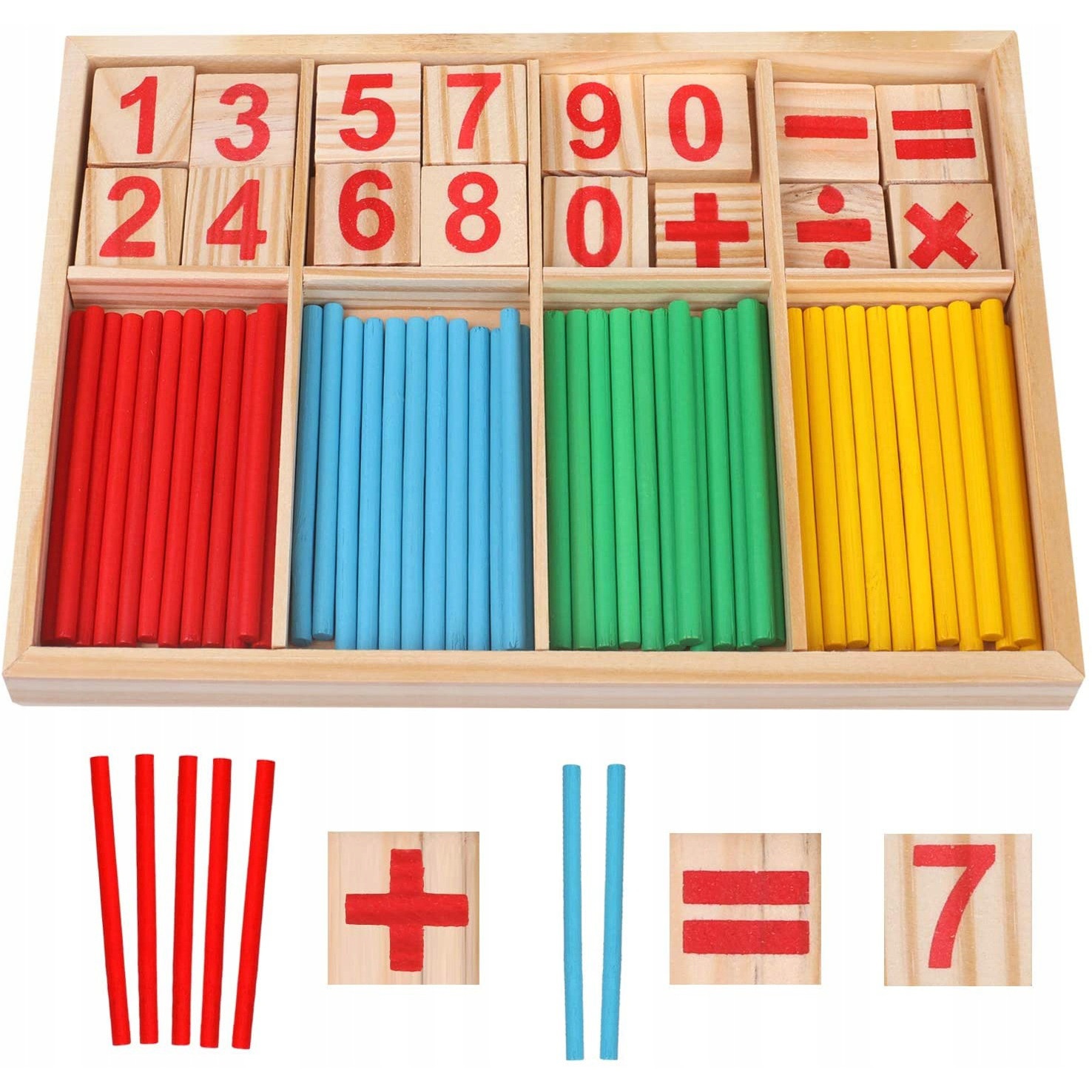 Drevené čísla, paličky na výučbu matematiky pre deti 23x15x1,7cm megamix.sk