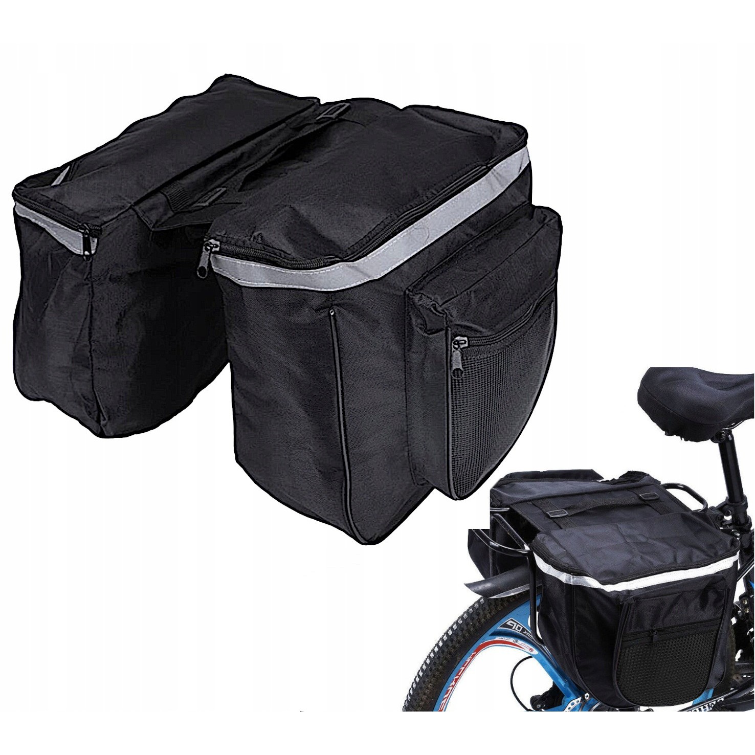 Dvojitá taška na bicykel 32x30x26cm obojstranná vodeodolná čierna megamix.sk
