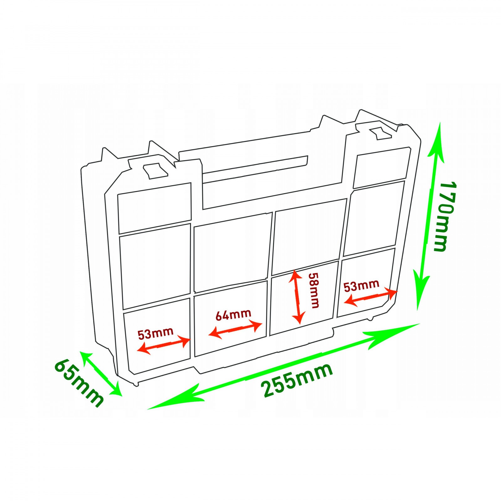 kufrík na náradie skrutky 25x6x17cm montážny organizér megamix.sk