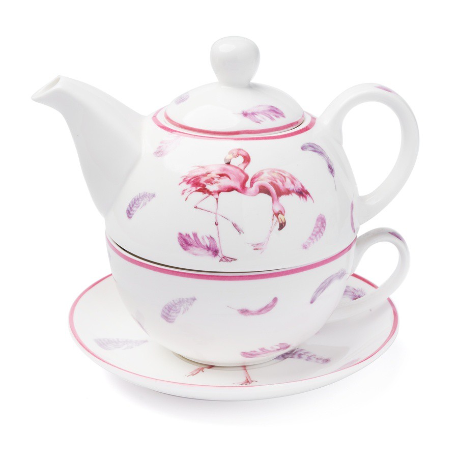 Porcelánový džbán so šálkou a podšálkou Flamingo 400 ml / 250 ml megamix.sk