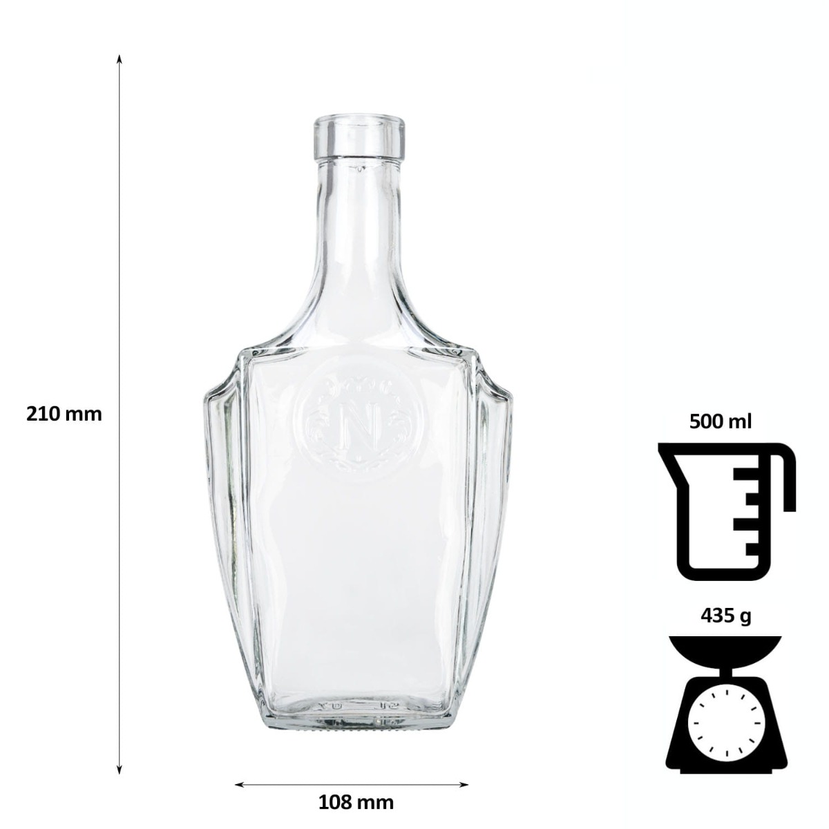 Sklenená fľaša 500ml 20cm BONAPARTE megamix.sk