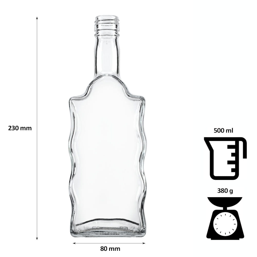 Sklenená fľaša 500ml 23cm WAVE megamix.sk