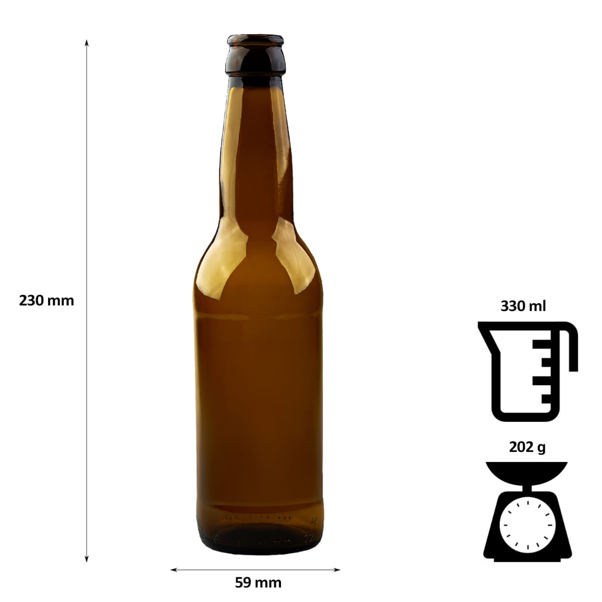 Sklenená fľaša na pivo 330ml 23cm hnedá megamix.sk