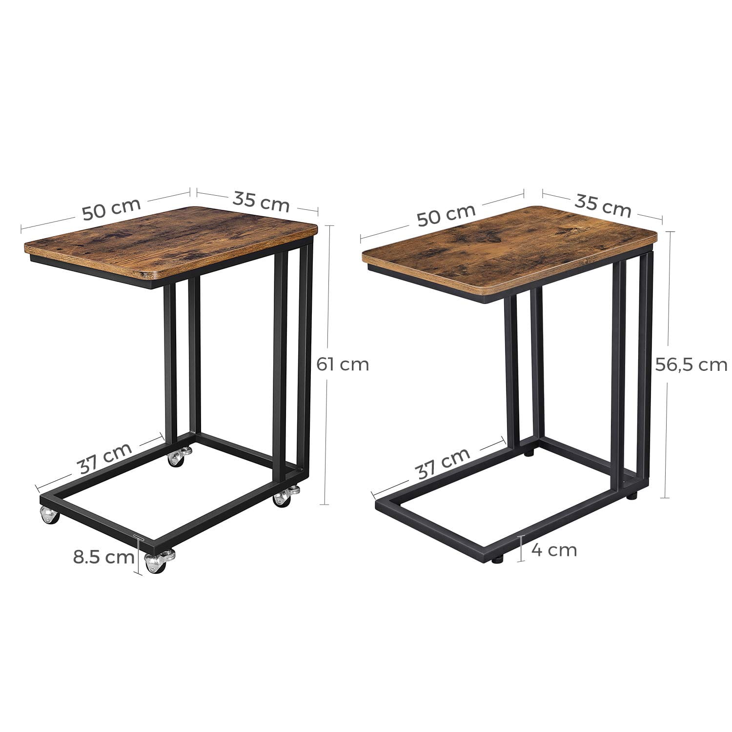 stolík na kolieskach 50x35x61cm rustikálna hnedá drevo kov megamix.sk