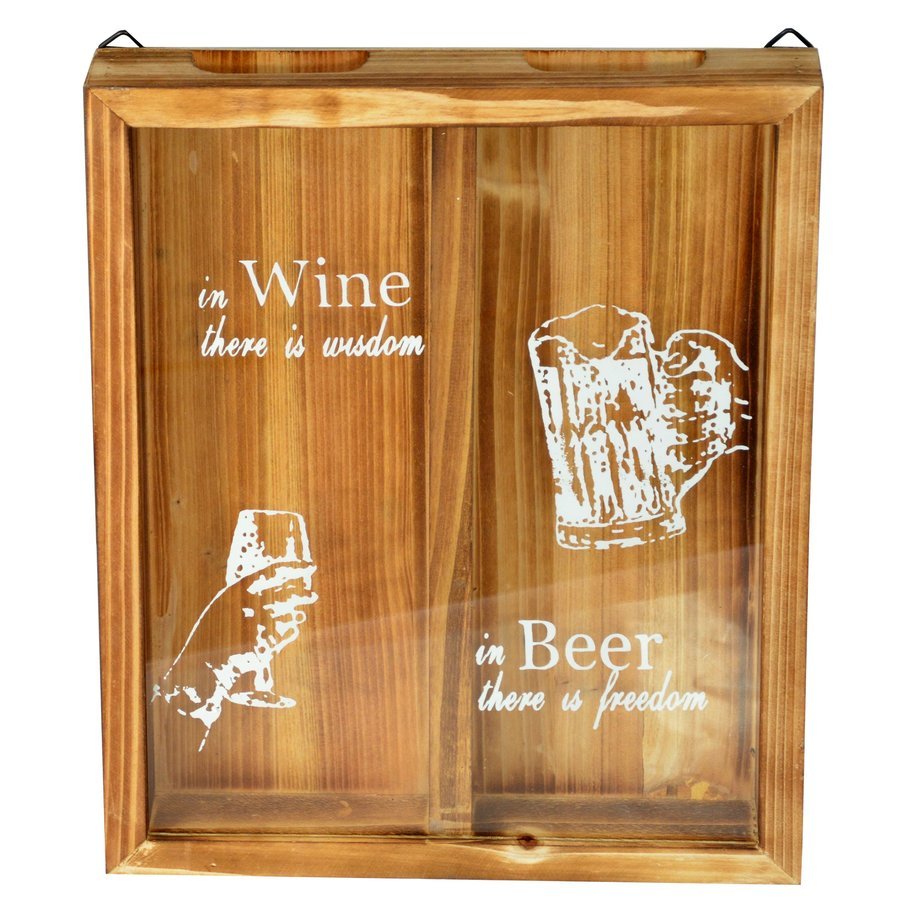 Štýlová drevená krabica na uzávery fliaš z vína a piva 28 x 36 x 4,5 cm