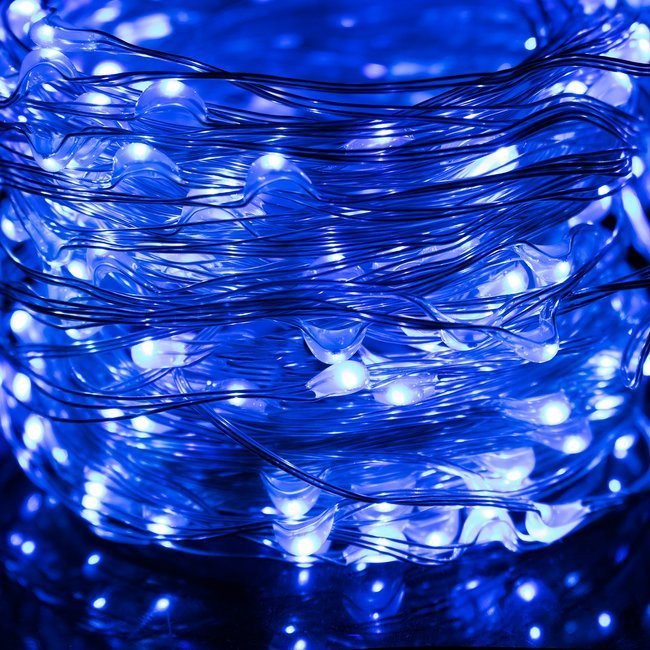 svetelný drôtik 100ks LED modrá farba 10m do elektrickej siete 8 funkcií megamix.sk
