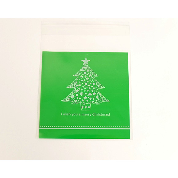 taška, celofánová taška 10 x 10 100 ks zelený vianočný stromček megamix.sk