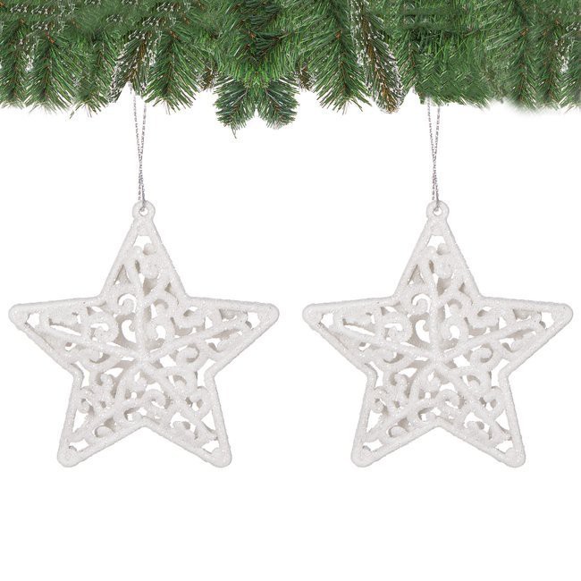 vianočná ozdoba na stromček biele hviezdy 8cm 2ks megamix.sk