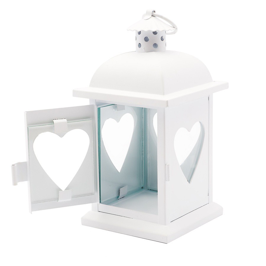 Kovový lampáš Heart 8,2 x 8,2 x 17 cm biely megamix.sk