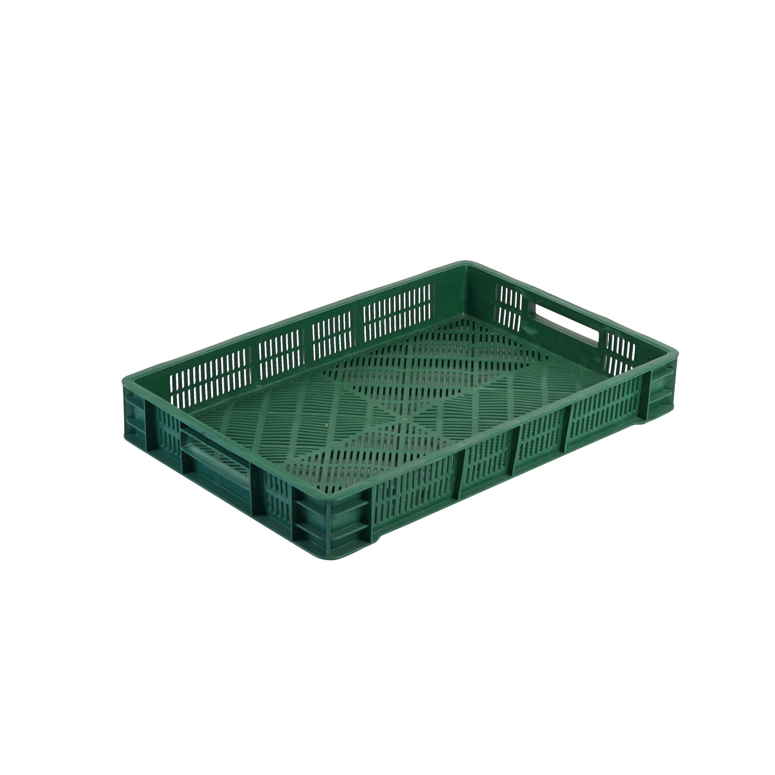 nízka prepravka plastová nádoba na ovocie 600x400x90mm zelená perforovaná megamix.sk