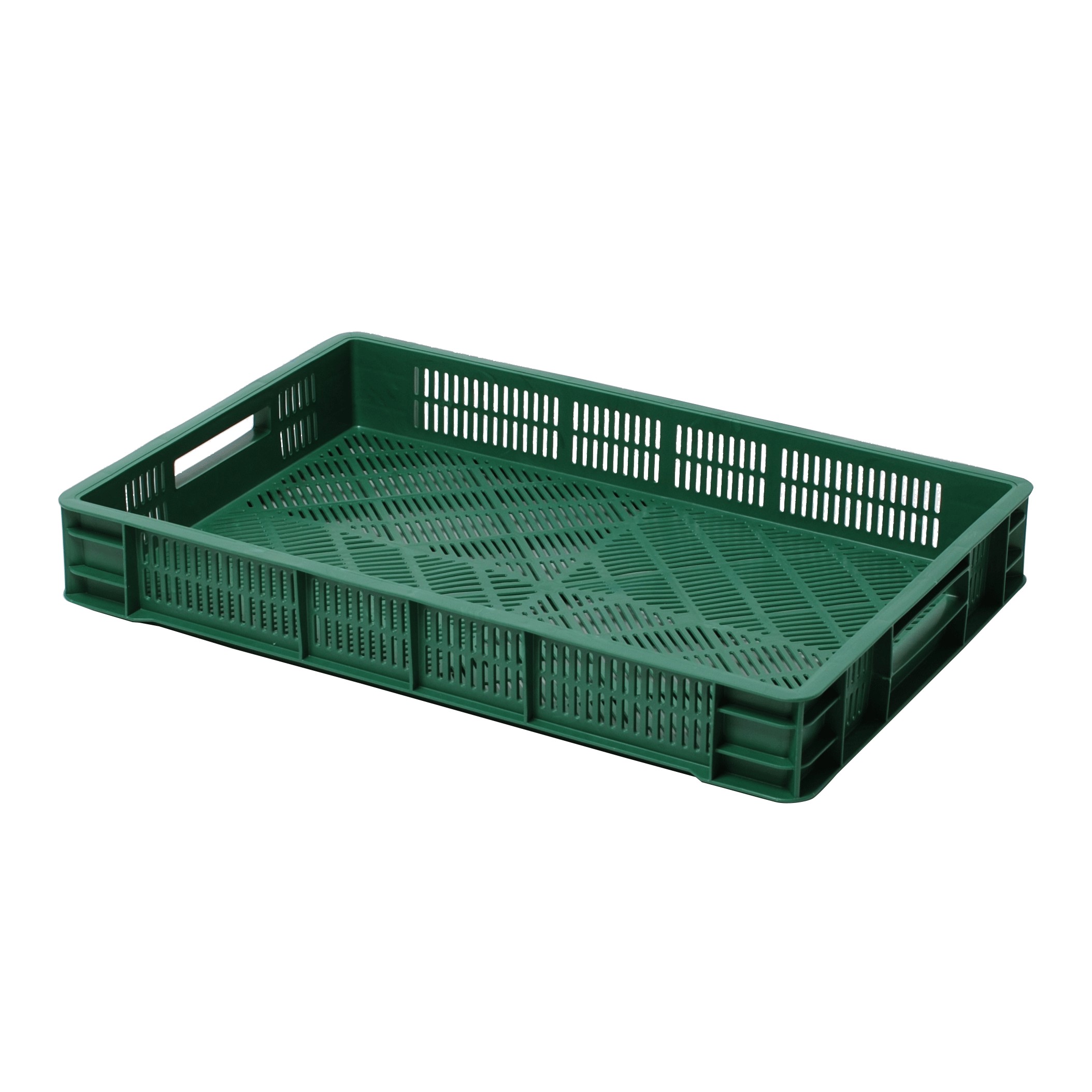 nízka prepravka plastová nádoba na ovocie 600x400x90mm zelená perforovaná megamix.sk