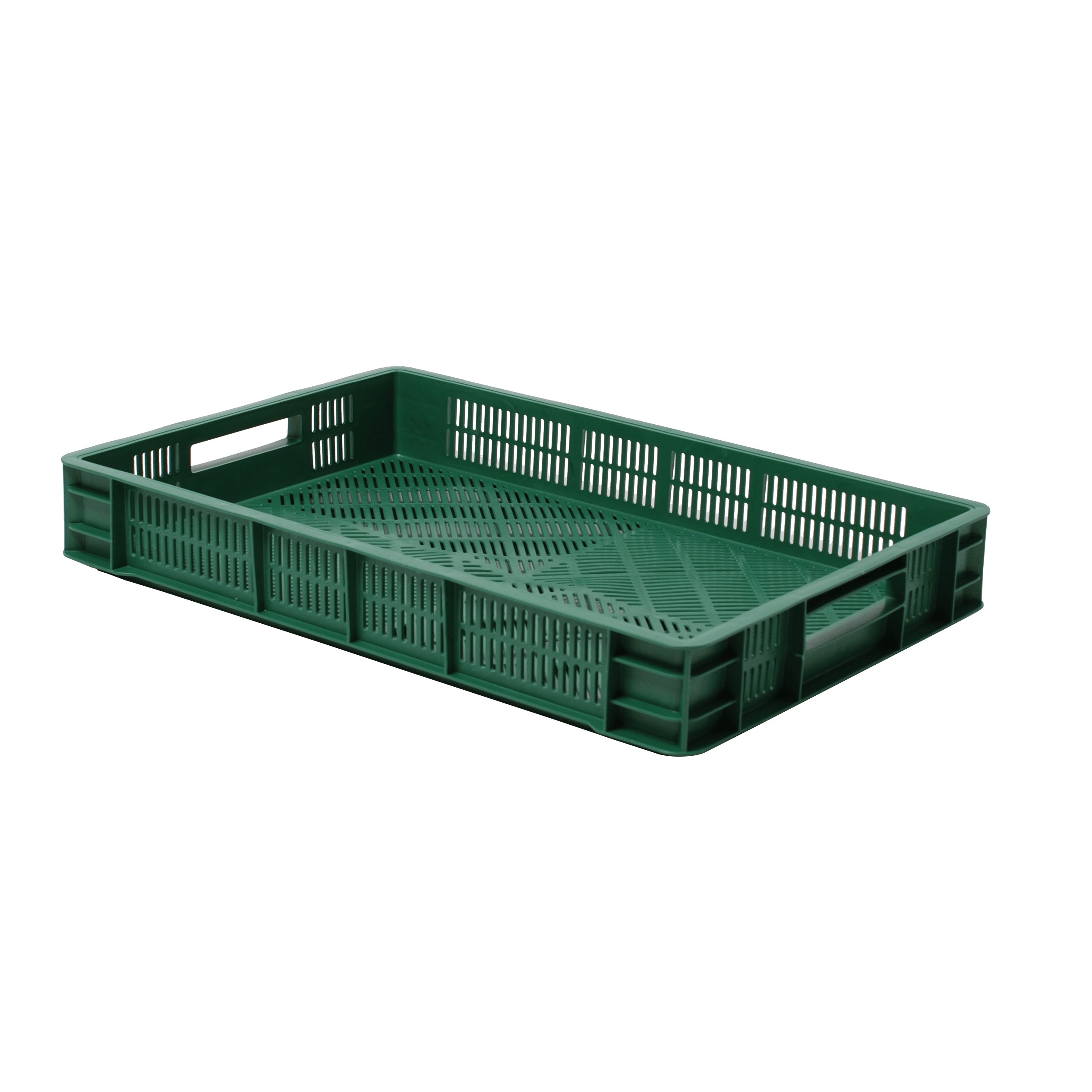 nízka prepravka plastová nádoba na ovocie 600x400x90mm zelená perforovaná megamix.sk