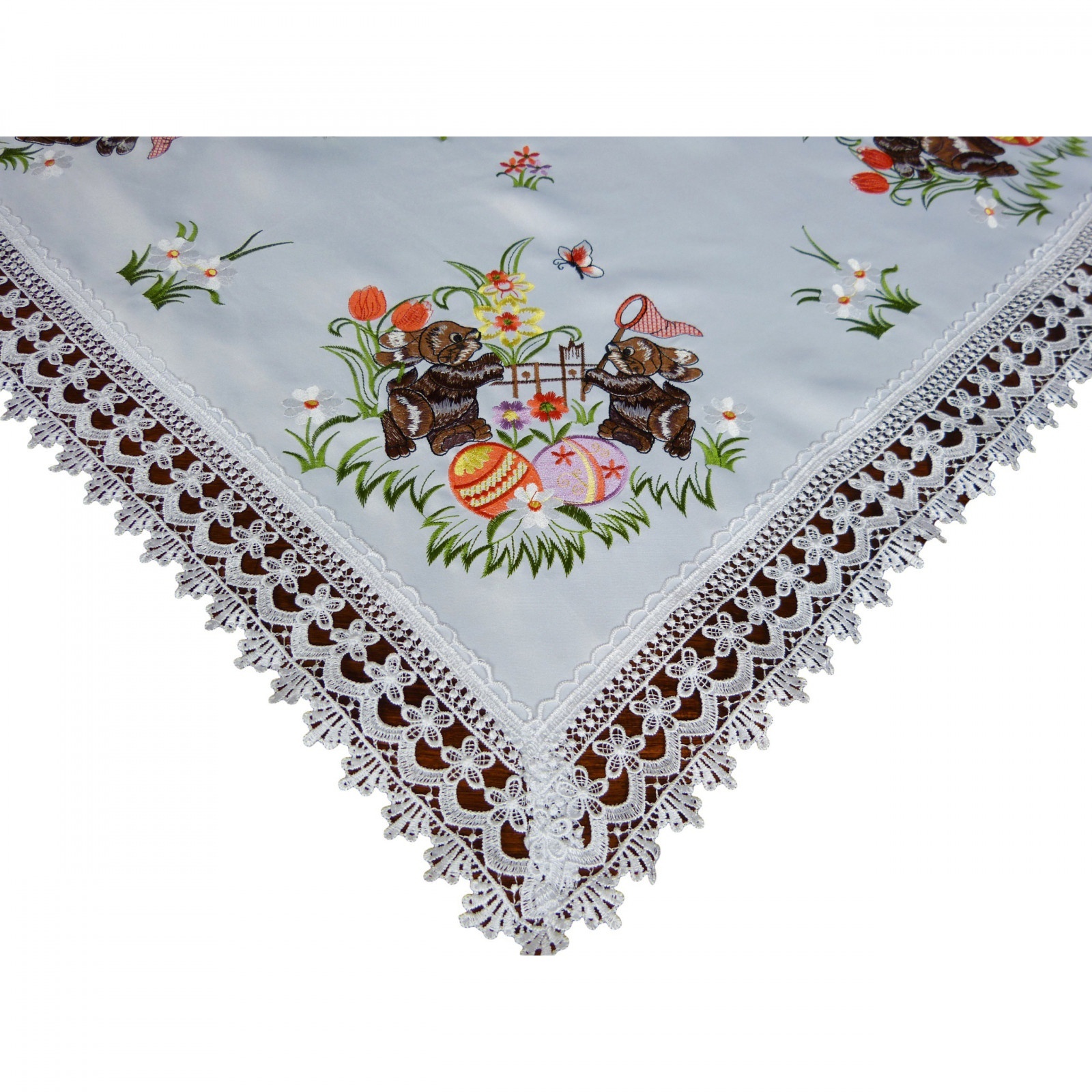 obrus s veľkonočným motívom zajačiky 60x120cm biely polyester megamix.sk