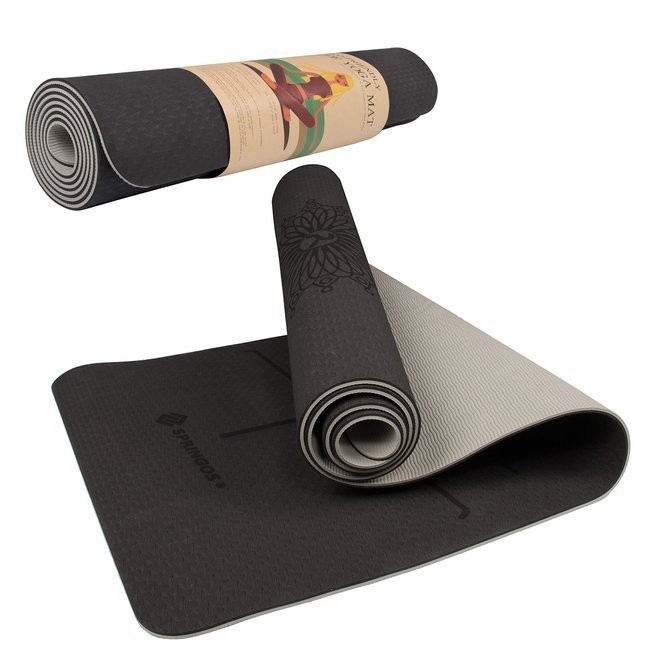 podložka na cvičenie joga fitness 183x61cm 6mm čierna sivá megamix.sk