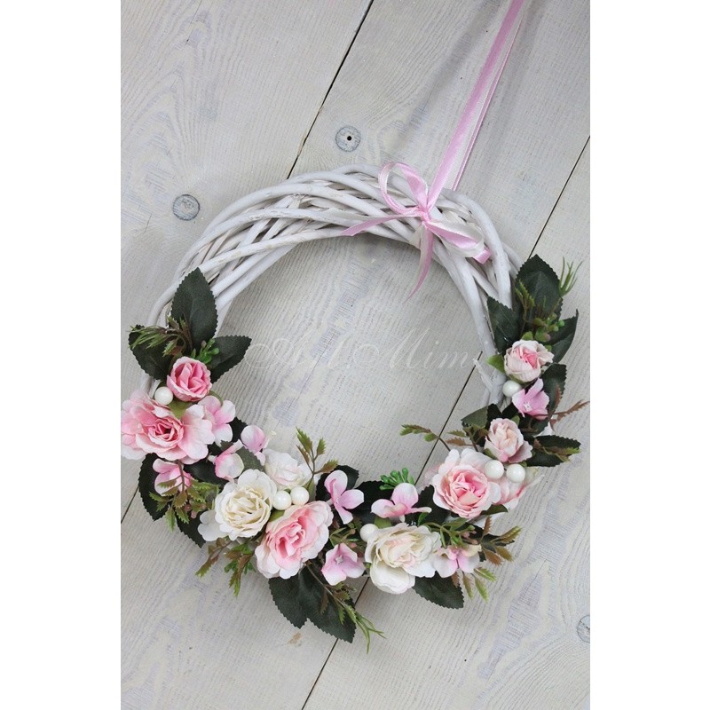 prútený veniec 25cm na dvere dekorácie LIGHT PINK ruže megamix.sk