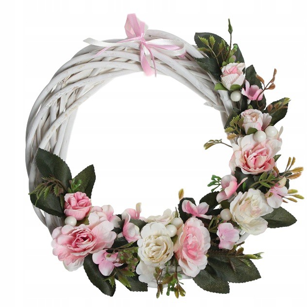prútený veniec 25cm na dvere dekorácie LIGHT PINK ruže megamix.sk