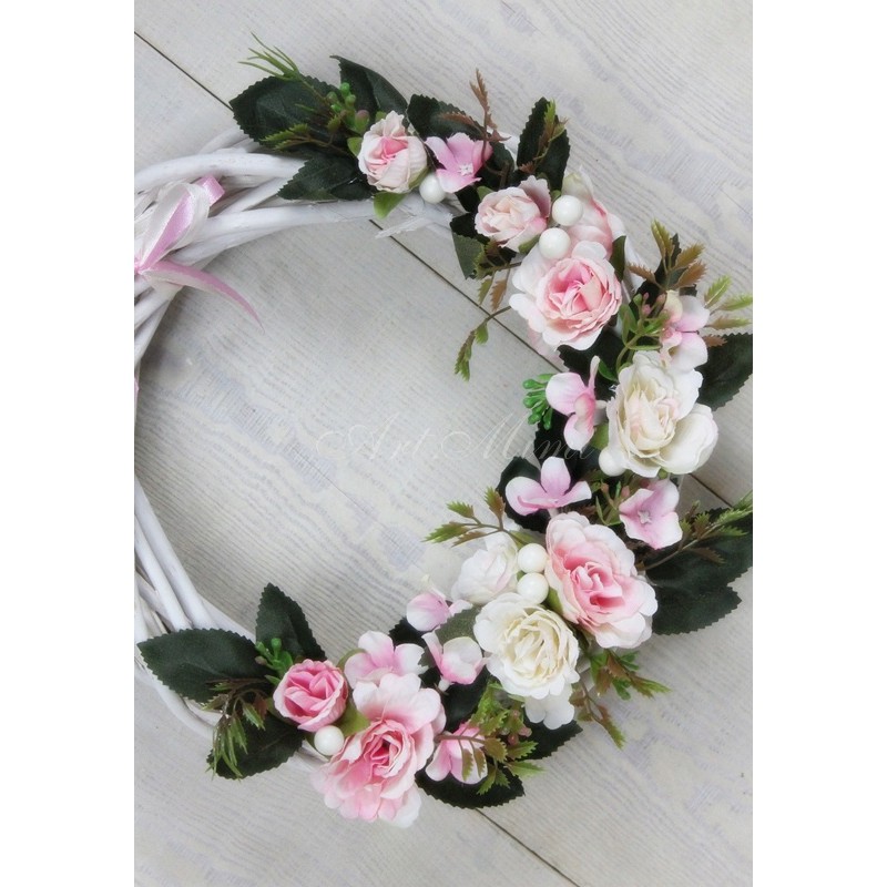 prútený veniec 25cm na dvere dekorácie LIGHT PINK ruže megamix.sk