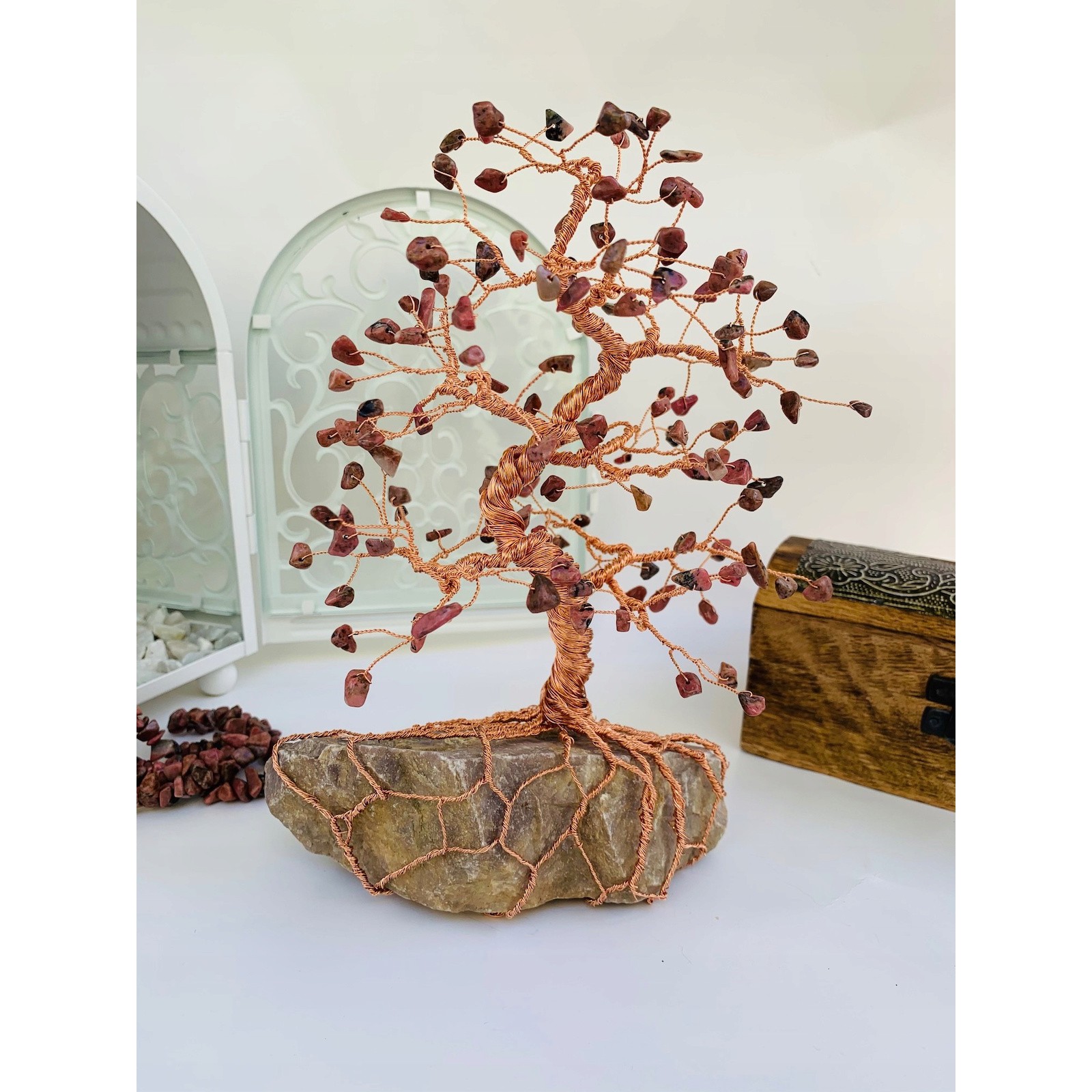 Strom šťastia BONSAI výška 21 cm medený rhodonit kameň megamix.sk