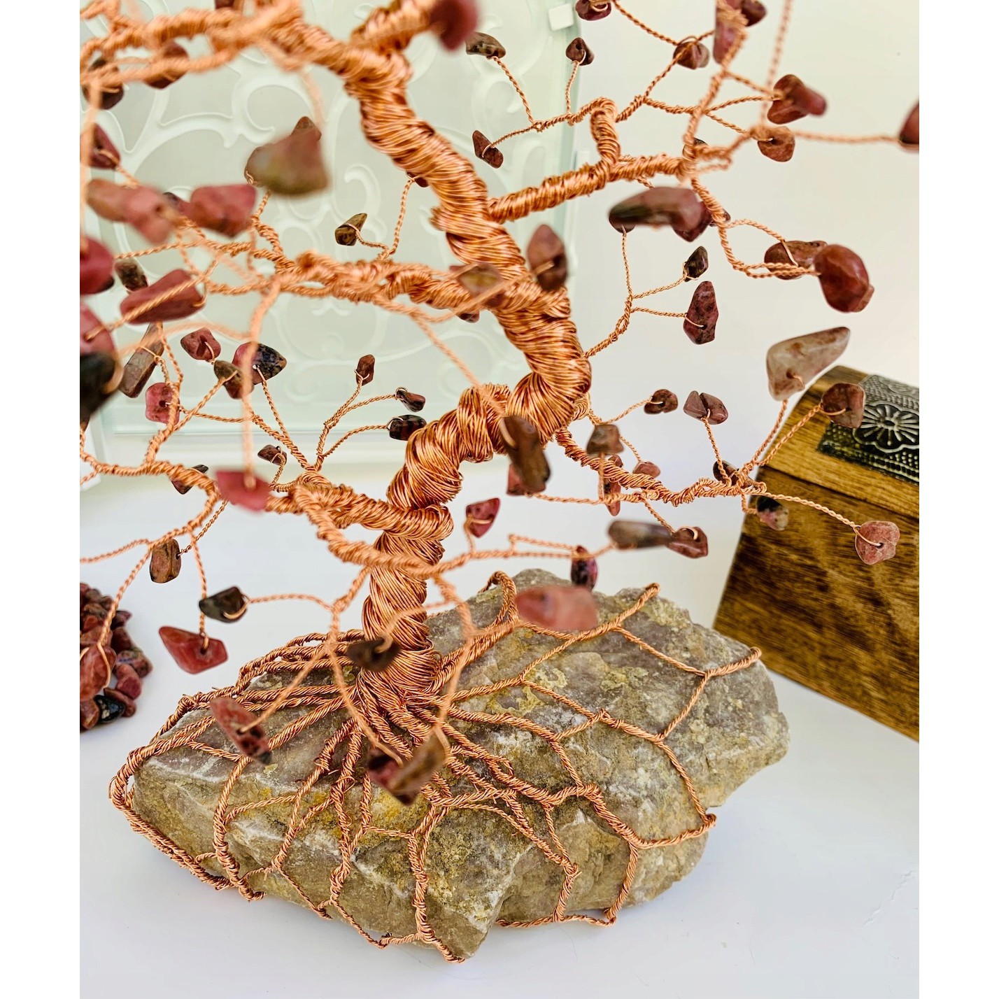 Strom šťastia BONSAI výška 21 cm medený rhodonit kameň megamix.sk